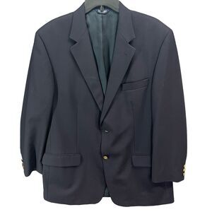 Botany 500 Blazer Jacket Mens 43R Dark Blue Wool Gold Buttons Sport Coat Classic